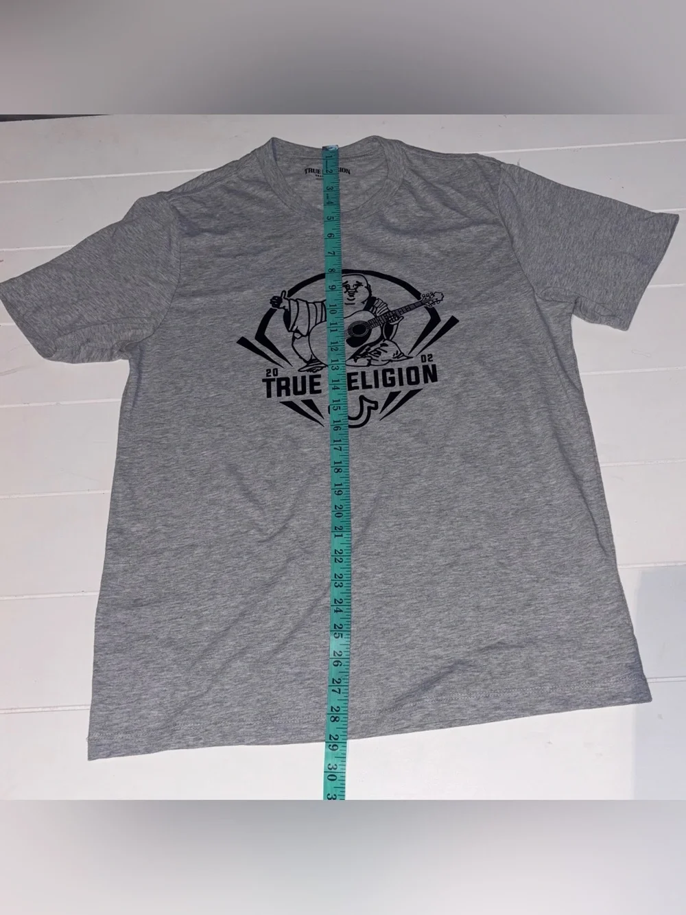 True Religion Heather Gray Tee with Black Graphic Buddha Men’s M